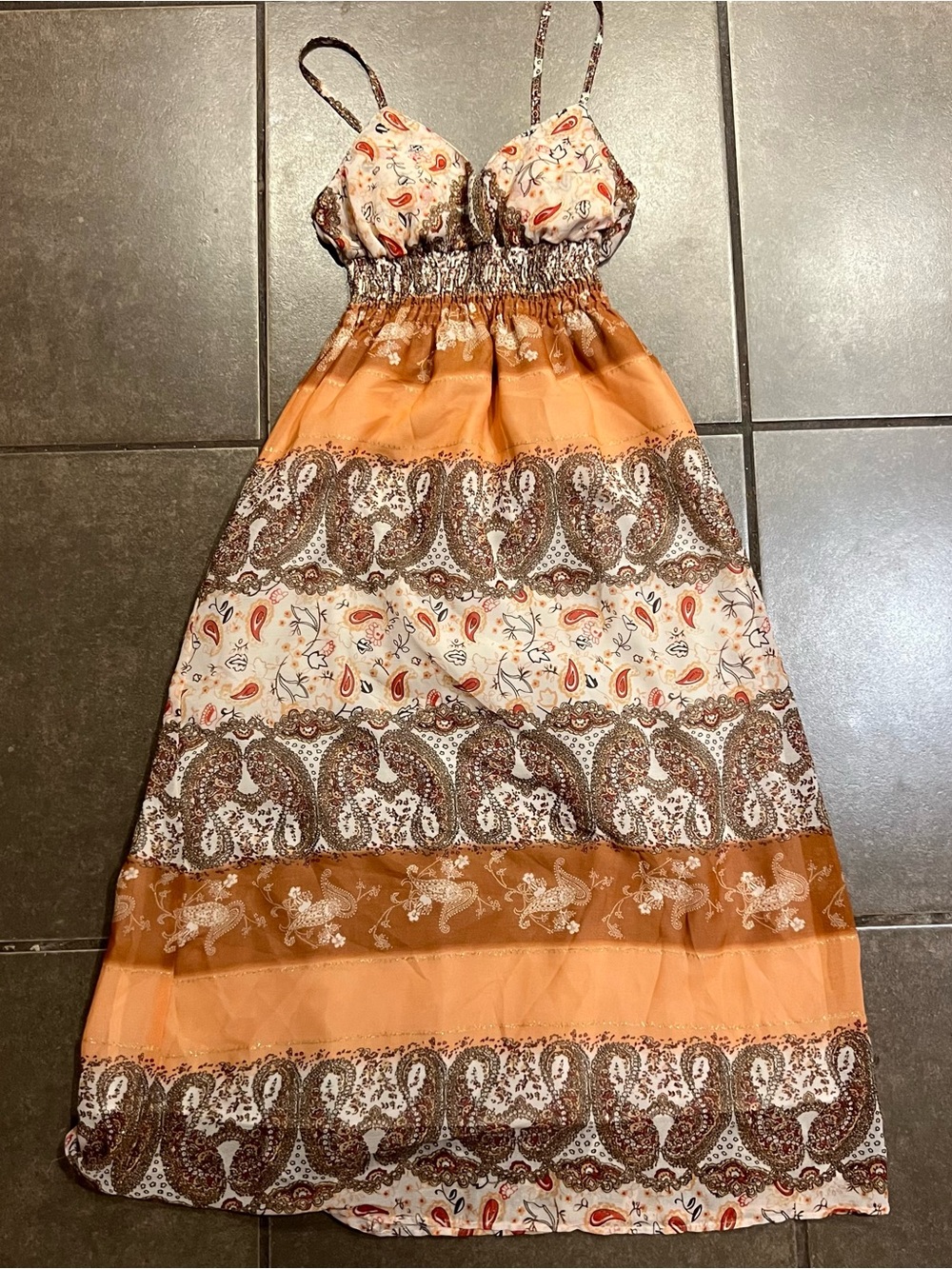 She's Cool Tan and Cream Paisley Print Dress